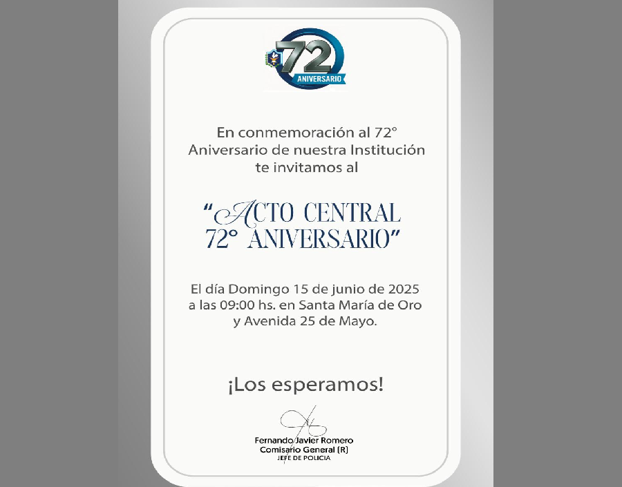 72 AÑOS: LA POLICÍA DEL CHACO INVITA A LA CIUDADANÍA A PARTICIPAR DE SU ACTO ANIVERSARIO