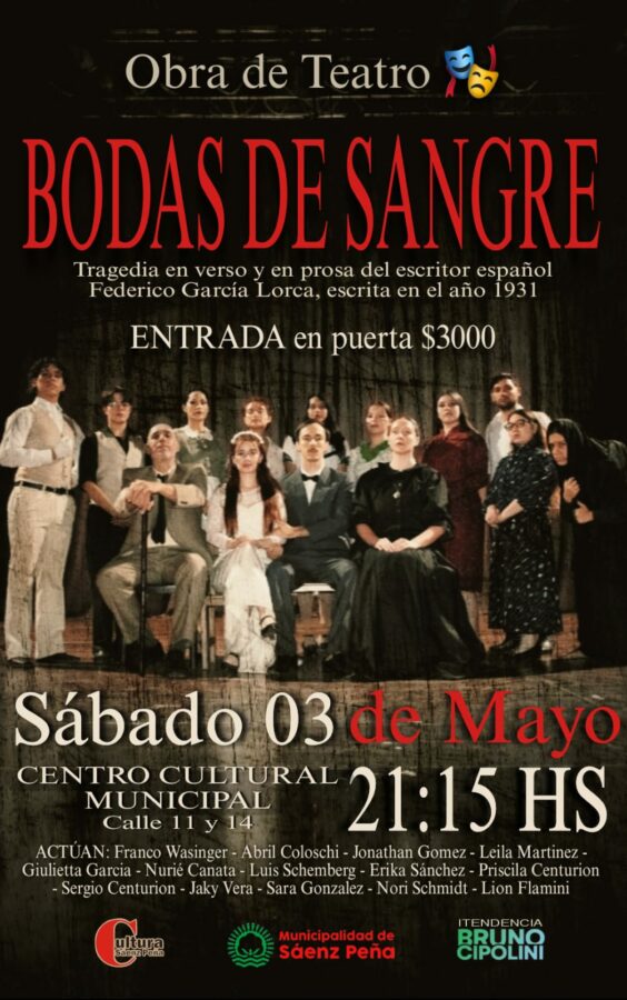 Sáenz Peña: Este fin de semana Cultura presenta la obra “Bodas de Sangre” y la muestra “Carnavales de todos los tiempos”