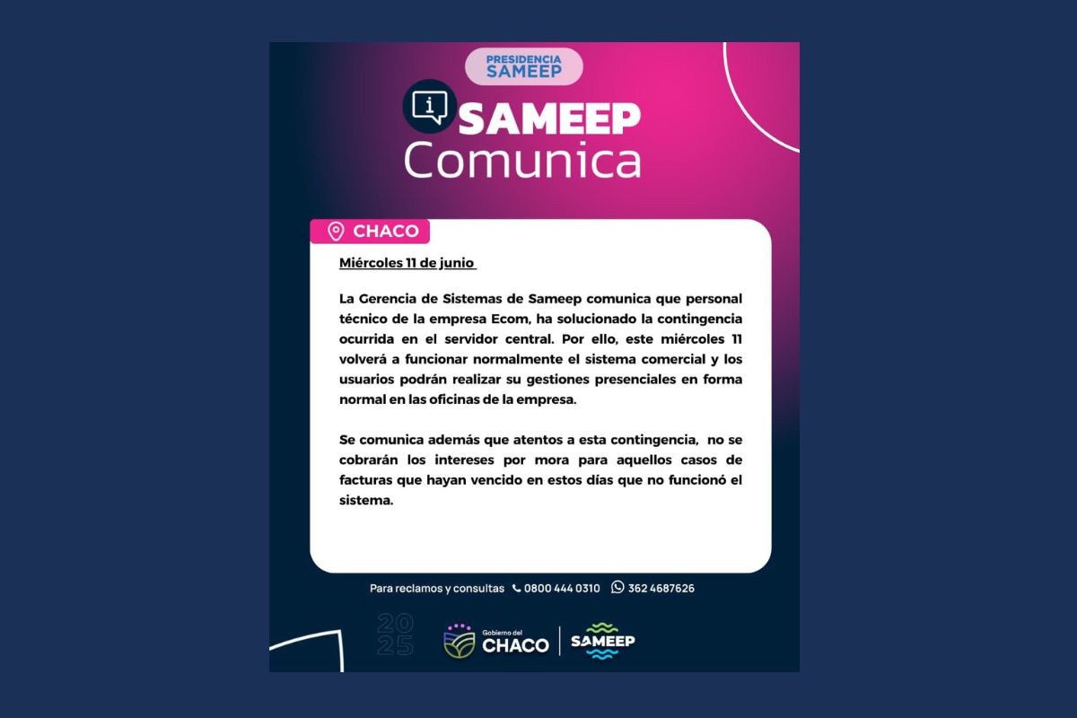 SAMEEP INFORMA LA NORMALIZACIÓN DEL SISTEMA COMERCIAL