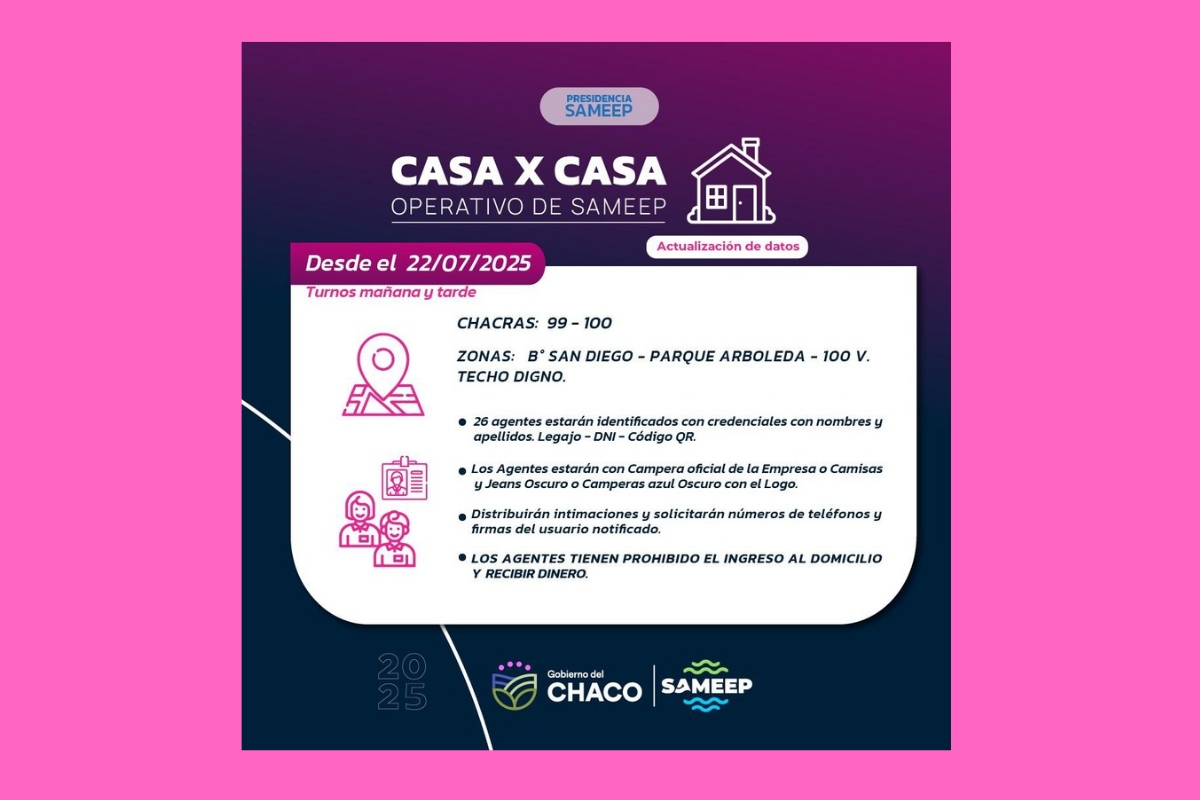 SAMEEP INICIÓ EL OPERATIVO “CASA X CASA” EN RESISTENCIA PARA ACTUALIZACIÓN DE DATOS